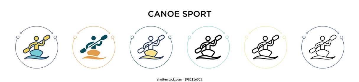 Canoe sport icon in filled, thin line, outline and stroke style. Vector illustration of two colored and black canoe sport vector icons designs can be used for mobile, ui, web