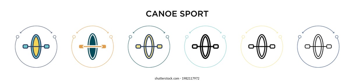 Canoe sport icon in filled, thin line, outline and stroke style. Vector illustration of two colored and black canoe sport vector icons designs can be used for mobile, ui, web
