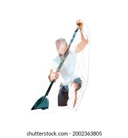 Canoe sprint athlete, front view low polygonal isolated vector illustration. Conoeing geometric logo from triangles