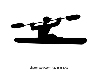 Canoe sprint athlete kayaking silhouette. Sportsman paddling on racing kayak. Vector logo, icon.