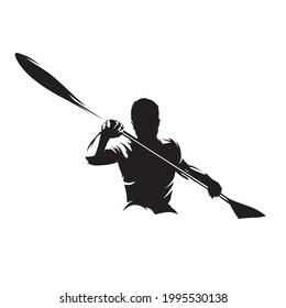 Canoe sprint, kayak logo. Isolated vector silhouette. Ink drawing, front view