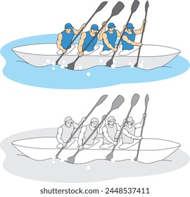 Canoe, sprint team illustration set