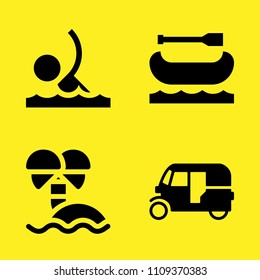 canoe, swimming, island and tuk tuk vector icon set. Sample icons set for web and graphic design