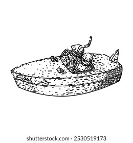 Kanu Spielzeug Boot handgezeichnet. Kajak Dinghy, Floßkreuzer, Schlepper Katamaran Kanu Spielzeug Boot Vektor Skizze. einzelne schwarze Illustration