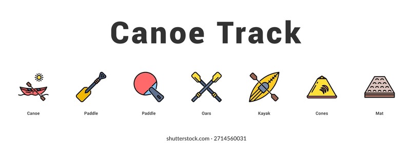 Pista de canoa Ilustración de Anuncio de Web moderno y limpio con íconos temáticos para la comunicación visual