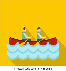 Canoe with two athletes icon. Flat illustration of canoe with two athletes vector icon for web