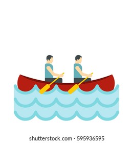 Canoe with two athletes icon in flat style isolated on white background vector illustration