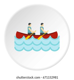 Canoe with two athletes icon in flat circle isolated vector illustration for web