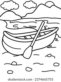 Canoe vector coloring page for kids, simple and easy to color, fun, and suitable for kids of all ages. Best for coloring books.