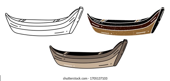canoe vector design. black and white. digital hand drawn. grain texture