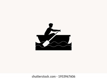 Canoe vector flat icon. Isolated canoe emoji illustration. Vector illustration of a person rowing a boat