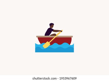 Canoe vector flat icon. Isolated canoe emoji illustration. Vector illustration of a person rowing a boat