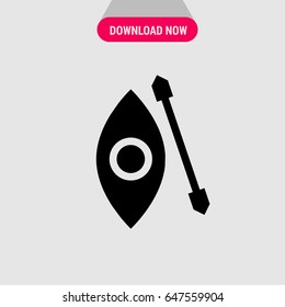 Canoe Vector Icon, The black shape of kayak with oar symbol. Simple, modern flat vector illustration for mobile app, website or desktop app  