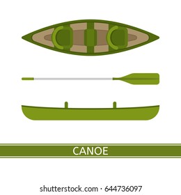 Canoe vector icon with paddles isolated on white background, in flat style.