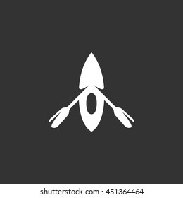 Canoe vector logo isolated on a black background. Boat icon silhouette design template. Simple symbol concept in flat style. Abstract sign, pictogram for web, mobile and infographics