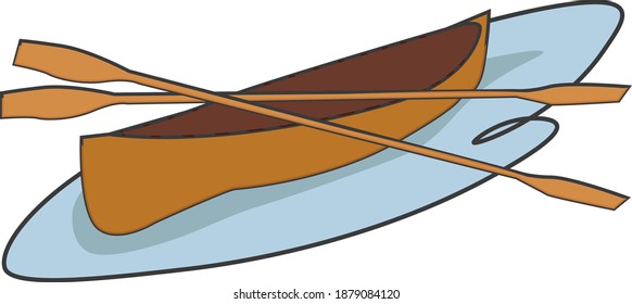 Canoe in the water ,illustration, vector on white background.