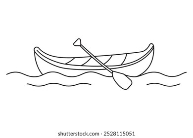 Canoe Water Transport isolated continuous line art flat vector illustration on white background.