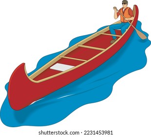 Canoe in Water Vector Illustration