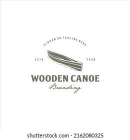 Canoe Wooden Row Boat Logo Design Vector Image