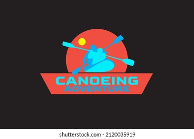 Canoeing Adventure Logo Badge Template. Kayaking outdoor adventure emblems, badges, and logo patches. River tourism, hiking. Forest camp labels