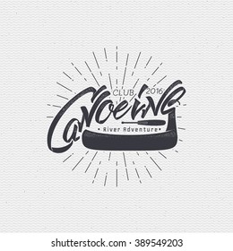 Canoeing badges logos sign handmade differences, made using calligraphy and lettering It can be used as insignia badge logo design 