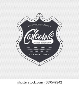 Canoeing badges logos sign handmade differences, made using calligraphy and lettering It can be used as insignia badge logo design 