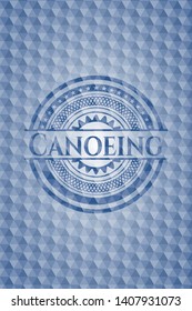 Canoeing blue polygonal badge. Vector Illustration. Detailed.