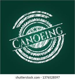 Canoeing chalkboard emblem written on a blackboard