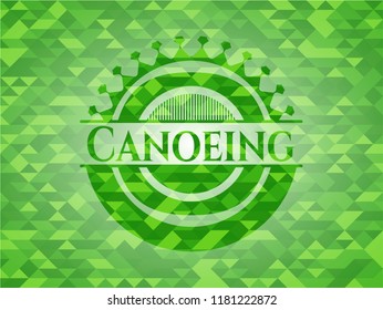 Canoeing green emblem. Mosaic background