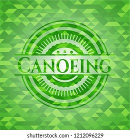 Canoeing green emblem with triangle mosaic background