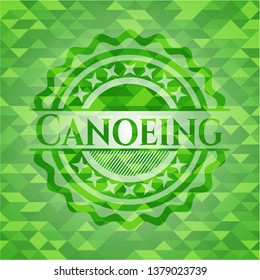Canoeing green emblem with triangle mosaic background