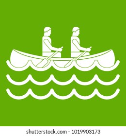 Canoeing icon white isolated on green background. Vector illustration