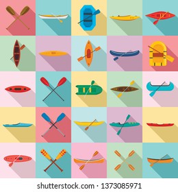 Canoeing icons set. Flat set of canoeing vector icons for web design