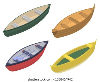 Canoeing icons set. Isometric set of canoeing vector icons for web design isolated on white background