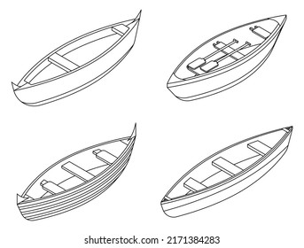 Canoeing icons set. Isometric set of canoeing vector icons outline isolated on white background