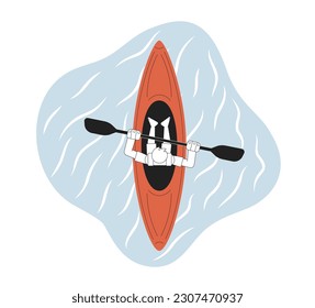 Canotaje en la imagen de héroe de concepto del río. Paddle kayaker caricatura 2D sobre el personaje de fondo blanco. La competencia del kayak aisló la ilustración en blanco y negro. Arte vectorial para diseño web ui