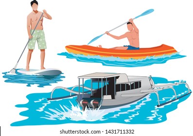 canoeing, paddling, and boat illustration - vector