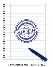 Canoeing with pen strokes. Blue ink. Vector Illustration. Detailed.