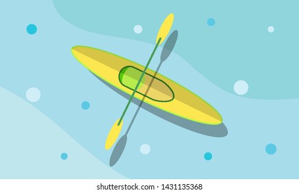 Canoeing in the sea in flat design, vector art illustration.