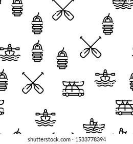 Canoeing Seamless Pattern Vector Thin Line. Contour Illustrations