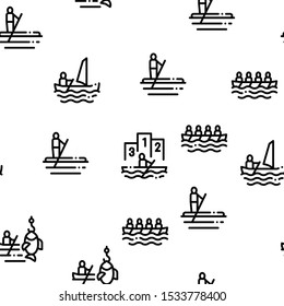 Canoeing Seamless Pattern Vector Thin Line. Contour Illustrations