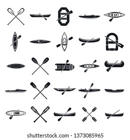 Canoeing sport icons set. Simple set of canoeing sport vector icons for web design on white background