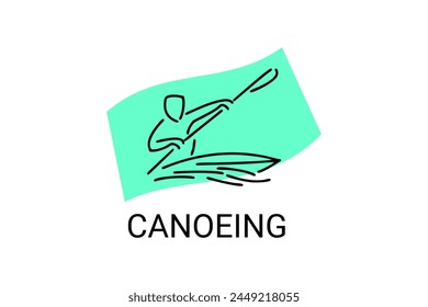 Canoeing sport vector line icon. sportman an athlete rowing a canoe in a competition. sport sign. sport pictogram illustration
