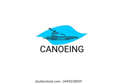 Canoeing sport vector line icon. sportman an athlete rowing a canoe in a competition. sport sign. sport pictogram illustration
