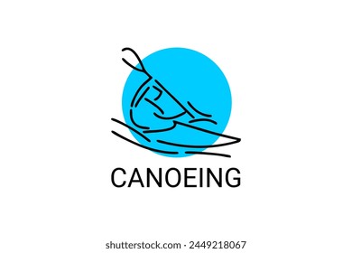 Canoeing sport vector line icon. sportman an athlete rowing a canoe in a competition. sport sign. sport pictogram illustration
