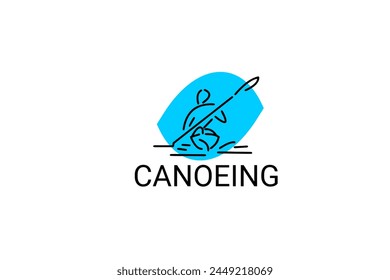 Canoeing sport vector line icon. sportman an athlete rowing a canoe in a competition. sport sign. sport pictogram illustration
