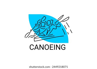 Canoeing sport vector line icon. sportman an athlete rowing a canoe in a competition. sport sign. sport pictogram illustration
