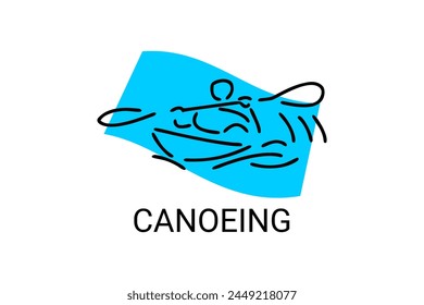 Canoeing sport vector line icon. sportman an athlete rowing a canoe in a competition. sport sign. sport pictogram illustration
