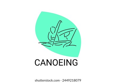 Canoeing sport vector line icon. sportman an athlete rowing a canoe in a competition. sport sign. sport pictogram illustration
