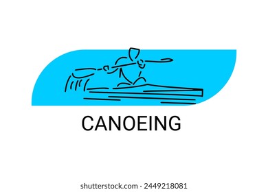 Canoeing sport vector line icon. sportman an athlete rowing a canoe in a competition. sport sign. sport pictogram illustration
